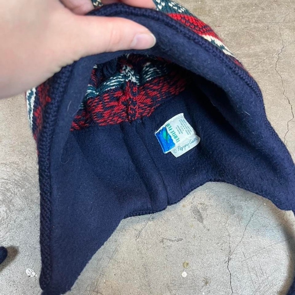 vintage‎ wool navy and red turtle fur beanie - Picture 5 of 6